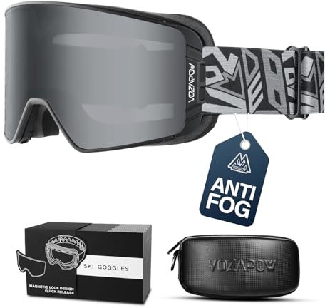 VOZAPOW Ski Goggles Over Glasses Anti-Fog, Snowboard Goggles for Men Women 100% UV Protection Magnetic Interchangeable lens