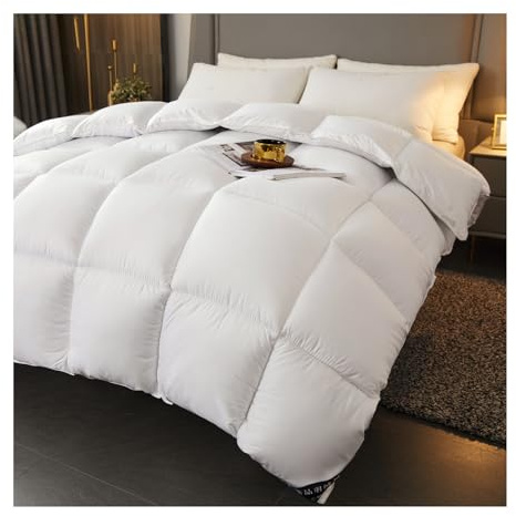 HonunGron Edredón Nórdico, Edredón de Plumas y Plumón, Invierno Colcha Nordico Cama 150/180/200 Relleno Nórdico de Plumas y Plumón Súper Suave y Esponjoso (Blanco,150x200cm(2kg))