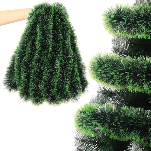 Norhogo 10M Christmas Tinsel Garland, Chunky Green Tinsel Xmas Garland, Xmas Metallic Chunky, tinsel garland for Holiday Indoor Outdoor Party Decor