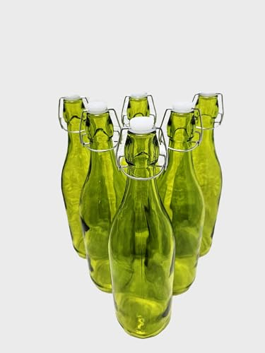 KWARE 6PCS 1L Glass Bottles with Swing Top Brewing Bottles Airtight Preserve Bottles for Home Brewing Oil Vinegar Beer Wine Cider Soda 1000ML/35oz (LIME, 500ML)