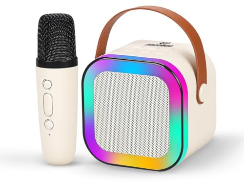 Wembley Micrófono de karaoke recargable con altavoz para cantar | Mini altavoz Bluetooth portátil inalámbrico con micrófono y luces LED | Bonito regalo de cumpleaños para niños, juguetes musicales