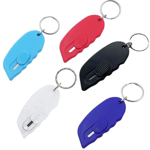 Mini Tagliacarte,5 PCS Coltello Portachiavi Lama di Sicurezza,Taglierino di Sicurezza Retrattile per Lettere,Pacchi e Artigianato,Taglierino Portatile e Resistente per Ufficio,Casa,Scuola