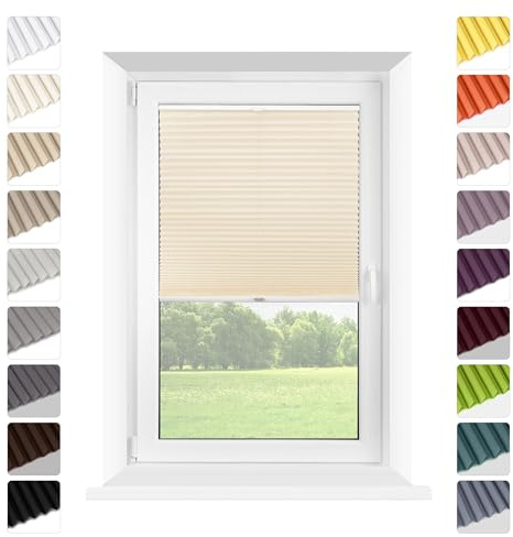 Mardom - Plissee mit Bohren - Halbverdunkelnd - Fenster Plissee mit Aluminiumschienen - Höhenverstellbare Plisee Jalousie für Sonnenschutz - Fenster Plissee (Vanille, 75 x 150)