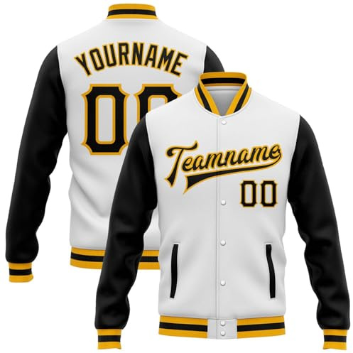 Generisch Personalisierte Herren Baseballjacke Baseball Jacke Oversize Bomberjacken College Jacke Langarm Baseballjacken Teenager Individuelle Namen Nummer Teamnamen (2-Black)