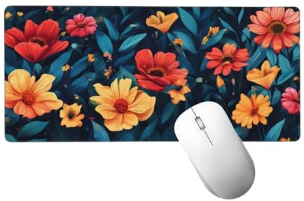 Mauspad XXL 900 x 300 x 3mm, Mausepad Blume Schreibtischunterlage Großes Farbe Mauspad mit Vernähten Kanten, Wasserdicht und Rutschfest, Abwaschbar Gaming Mausepad für Gaming,Büro,Zuhause H-482