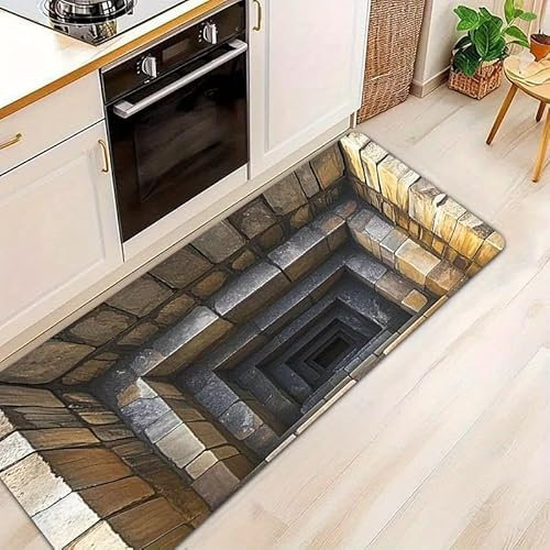 Luyemci Optical Illusions Runner Rugs for Hallway, 60x120cm, Stone Steps 3D Illusion Rugs for Living Room, Low Pile Dirty Resistan Carpet, Absorbent Shed Resistant Washable Area Rug for Bedside