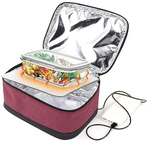 Asixxsix Borsa termica portatile per il pranzo, scaldavivande elettrico USB, borsa termica per il pranzo, isolamento termico costante per auto e ufficio, mantiene il cibo caldo, 22x17x10 (WINE RED)