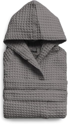 l&j Peignoir de Bain Femmes et Hommes Peignoir à capuche rose en nid d'abeille pour femme 100% coton doux et absorbant avec poches (FR/ES, Numérique, 38, Taille normale, Taille normale, Gris)