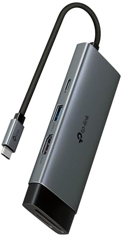 TP-Link UH7021C USB-C 7 en 1 Hub 4K @ 60Hz HDMI, 100W PD, 3× USB 3.0, SD y microSD UHS-I (200MB/s), Plug and Play, diseño de aluminio