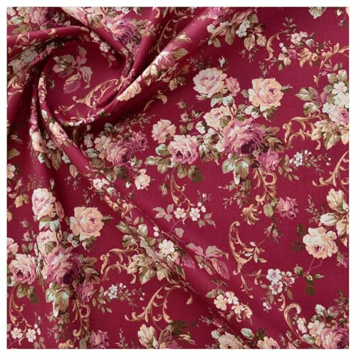 BrightGlow Gedruckt Stoff Meterware Vintage Rose Baumwollstoff Blumen Stoff Zum Nähen Dekorationsstoff Modestoff Retro Blumenstoff Kostümstoff für DIY Handgefertigte Nähen #11Violett 50 X 145CM