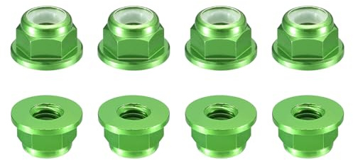 QUARKZMAN Aluminium Flansch Nylon Sicherungsmutter 8 Stück Flanschmuttern - M3 x 0.5mm Selbstsichernde Mutter Eloxierte Metallmuttern Für Befestigungselemente (Grün)