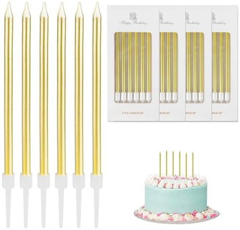 24 Pezzi Candele di Compleanno dorato,Candele Lunghe per Torte,Decorazioni per Feste a Tema Ragazze,Candele di Perle per Ragazze e Donne,per Compleanni,Anniversari e Festa delle Ragazze