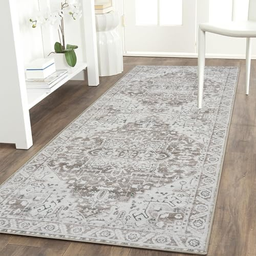 Famibay Tappeto passatoia per corridoio, 60 x 120 cm, lavabile, morbido, antiscivolo, beige, vintage, bohémien, per camera da letto, ufficio, ingresso