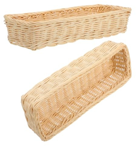 JOINPAYA Set 2 Cestini per Posate in Rattan Intrecciato Bianco, Organizer Rettangolare Stretto per Cucina e Sala da Pranzo, Contenitore Multifunzionale per Forchette, Cucchiai e Bustine