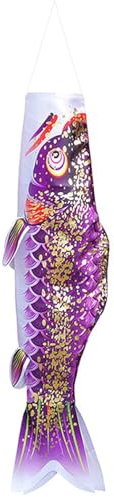 Wind Sock, Japanese Carp 27.6 Inch 3D Hot Stamping Windsock Banners Hanging Japanese Garden Decor, for Izakaya Room Outdoor Yard Decoration, Purple, Koi Fish Decor