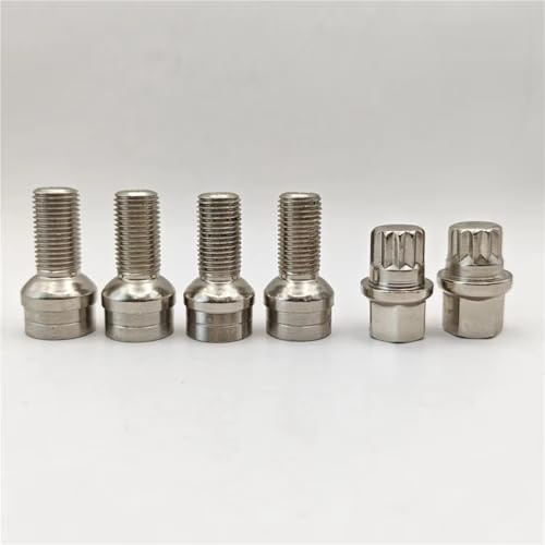 Dadi per Ruote per VW, Golf, Beetle, Passat M14x1.5 Set di bulloni antifurto per Ruote Auto con Chiave 8D0601139F (Nero) (Argento)