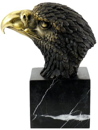 Kunst & Ambiente - Adler auf Marmor Figur - signiert von Milo - Seeadler Skulptur - Adler Deko Bronzefigur - Auf Marmorsockel