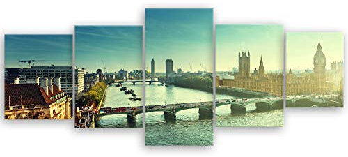 hochwertiges Leinwandbild XXL Stadtbilder - Westminster in London - UK - Stadtbild Städtebild - 200 x 80 cm mehrteilig (5 teilig) 2210 I