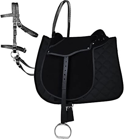 PFIFF 102292 Sattel-Set Komplettausstattung für Ponys und Holzpferde/Plüschpferde, Schwarz