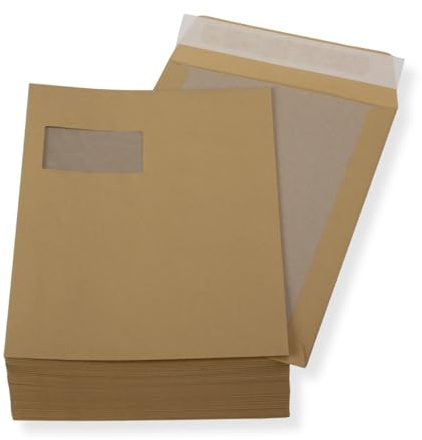 50 St. C4 Papprückwand Versandtaschen mit Fenster braun 120 gr. Kuvert Haftklebend Briefumschläge HK Briefhüllen