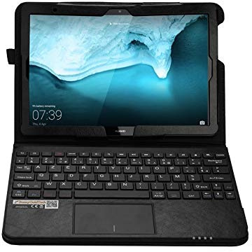 MQ Étui avec Clavier Français AZERTY pour Huawei MediaPad T5 10.1 LTE/WiFi | Housse avec Clavier Bluetooth et Pavé Tactile Intégré
