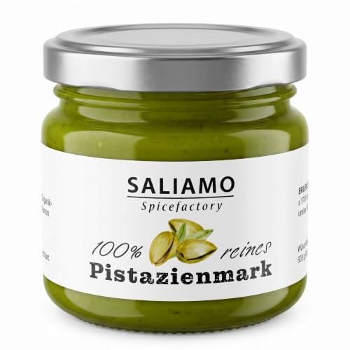 100% reines Pistazienmark aus Bronte, Pistazienpaste zum Backen, zur Eisherstellung, Pistazieneis Basis, als Pistazienpesto, 100% Pistazienkerne | Saliamo | 100% Pistazien, ungesüßtes Mark aus Bronte für Eis, Backen, Desserts, Joghurt, Milchshake und Pesto.