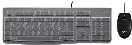 Logitech MK120 Desktop for Education med silikonfodral, trådbundet tangentbord och mus för Windows, optisk mus, USB Plug-and-play, full storlek, spillbeständig, PC/laptop, QWERTY UK-layout - svart