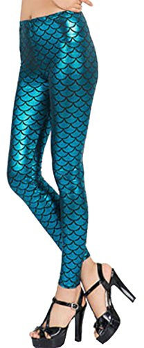 Hamishkane New Ladies Mermaid Fish Scale Print Slim Fit Shiny Disco Metallic Leggings Pants Turquoise