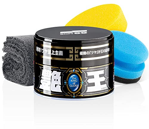 detailmate Soft99 Kit Cire pour Vitrification Automobile pour peintures foncées - The King of Gloss Dark Cire Souple, Cire Automobile Hydrofuge, 300gr + éponge Polissage Manuel applicateur + Chiffon