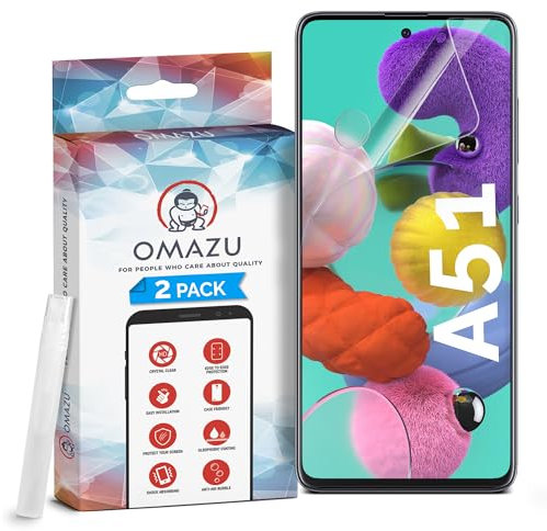 OMAZU 3D Flex TPU Schutzfolie [2 Stück] compatibel mit Samsung Galaxy A51 (6,4) Hüllenfreundlich- 100% Fingerabdruck kompatibel - Anti Kratzer TPU Displayschutz-Folie - HD Transparant