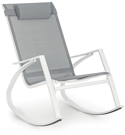 Sedia a Dondolo da Giardino Poltrona Esterno in Tessuto con Poggiatesta Demid