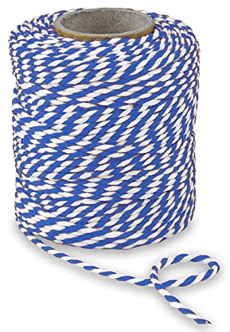 PRÄSENT BAUMWOLLKORDEL blau/weiß, 50 m Kordelband aus Naturmaterial, 2 mm Breite, zweifarbige Geschenkkordel zum Basteln und Dekorieren, biologisch abbaubar