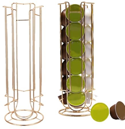 HERCHR Kaffeepadhalter, Kaffeekapselhalter Ständer 18 Kapsel Kaffeepadhalter Tower Ständer Rack(Gold)