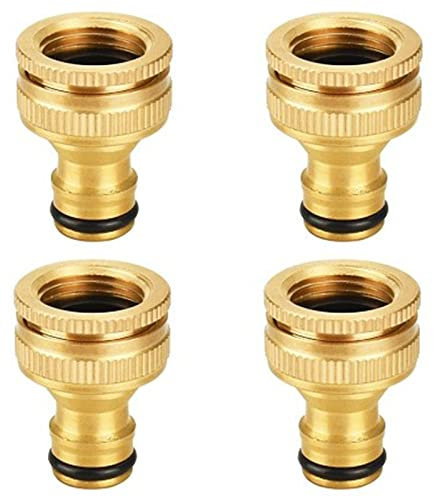 Attacco Rubinetto Tubo Acqua in Ottone Attacco Filettato 1/2 Pollice e 3/4 Pollici 2-in-1 Femmina Rubinetto Filettatura Interna Rubinetto Acqua Adatto Tubo Da Giardino Accessori Connettore (4 Pezzi)