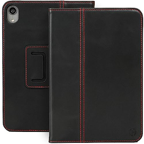Casemade Real Leather Case Compatible with iPad Mini 7 (A17 Pro) / 6th Gen (2021) - Full-Grain Leather Cover, Auto Sleep/Wake, Dual Stand Position (Black)
