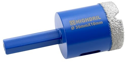 HIGHDRIL Diamantbohrer mit Sechskantschaft zum Trockenbohren 35mm für Granit Mauerwerk Keramik Fliese Marmor