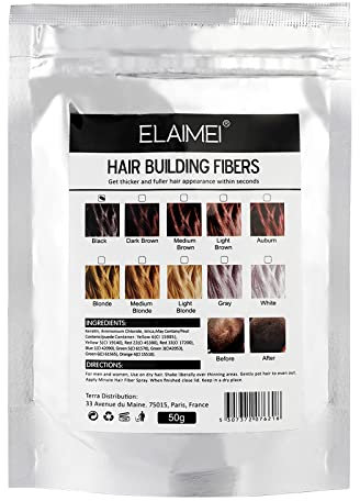 Fibras capilares, Fibras capilares negras, Fibras correctoras de pérdida de cabello, Cabello completo al instante, Fibra de calidad profesional (Negro 50G)