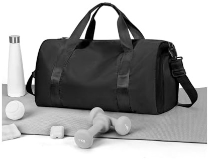 HYC00 Borsone Palestra Uomo Donna Borsone Sportivo, Leggera Borsa da Palestra con Tasca Bagnata e Scomparto per Scarpe Borsones da Viaggio Impermeabile Duffel Bag Weekend Nuoto Yoga,Nero