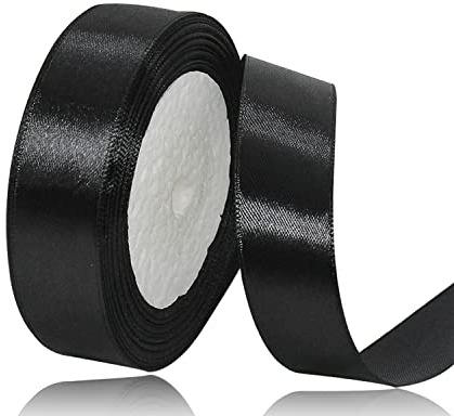 Schwarz Satinband 25mm x 22Meters Schleifenband Schwarz Geschenkband Dekoband Stoffband für Geschenk, Basteln, Nähprojekte, Haarschleifen, Brautstrauß, Hochzeits Dekoration