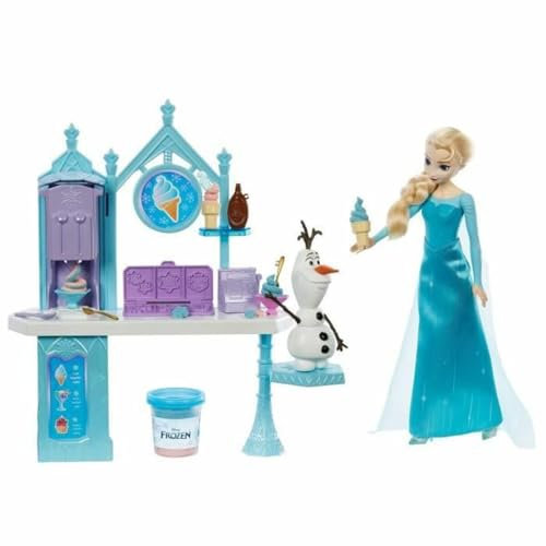 Disney Frozen Toys, Dessert Playset with Elsa Doll, Olaf Figure, 2 Colors Dough and 10+ Play Pieces, Inspired by Disney Frozen Movies, HMJ48