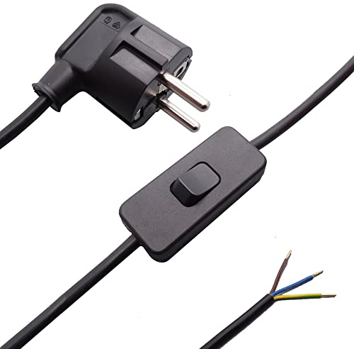 3m Zuleitung Schwarz Schutzkontakt Winkelstecker Schnurzwischenschalter 3x0,75mm² Lampenkabel Netzkabel