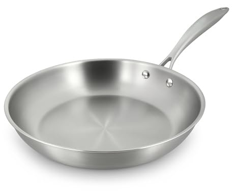 MENASTYL - Poêle inox 18/10 Triply 28cm tous feux dont induction fabriquée en France - sans PFAS ni substances nocives - Compatible lave-vaisselle - Poignée rivetée - 6020487