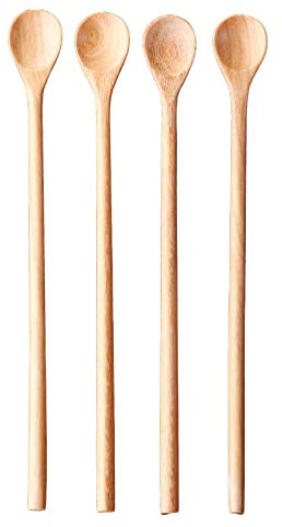 redchocol8® Set of 4 Handcrafted Wooden Spoons Round Headed Long Teaspoons 22cm Coffee Dessert