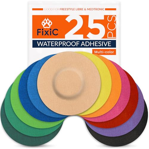 FixiС Sensor Covers 25 Pack 3 1/2 - Perfect Freestyle Adhesive Bandages for Libre 1, 2, 3 & Plus - G7 & Stelo - Guardian - Waterproof Adhesive Patches - Pre-Cut - The Best Fixation! (Multi-Color)