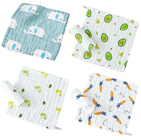 Tadipri Spucktücher Baby Disney 4 Stück Baby Musselin Waschlappen Waschlappen Aus Baumwolle Sabberlätzchen Neugeborene Baby 6-Schichten Gesichtstücher Saugfähig Waschlappen 25X25 Cm(Weiss)