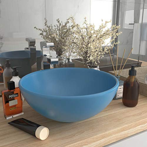 HIGSOSE Lavandino Lusso Rotondo Azzurro Opaco 32,5x14 cm in Ceramica Arredo Bagno Lavabo da Esterno Lavabo da Appoggio Lavandino da Appoggio Lavabo Appoggio Lavatoio Ceramica Lavatoio da Esterno