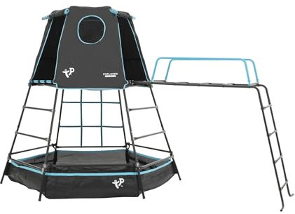 TP Toys Explorer Metal Climbing Frame Set with Jungle Run Black Edition - Adventure Playmat, Climbing Ladder and Monkey Bridge. Roll Up Door. Round Viewing Window. Aged 3-12 Years