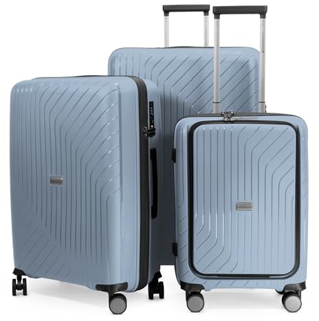 Hauptstadtkoffer TXL Kofferset 3er Set S M L, Hartschalen Reisekoffer mit TSA Schloss, 4 Rollen Trolley Set, Handgepäck 55 cm mit Laptopfach, extra leicht, Reisekoffer Set, Iceblue