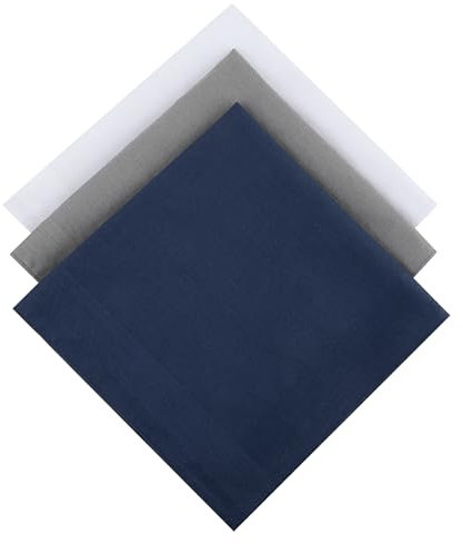 Teaaha 3 Pack Stofftaschentücher Herren, Uni Farbe Taschentücher, Traditionelle Herrentaschentücher Baumwolle Dunkelgrau Mittelblau Weiß Wiederverwendbar Einstecktuch Für Männer Frauen, 40cm X 40cm