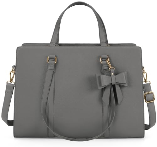 NEWHEY Handtasche Damen Shopper Damen Große Schwarz Tasche Damen Laptoptasche 15.6 Zoll PU Leder Umhängetasche Arbeitstasche für Business Arbeit Schule (Grau)